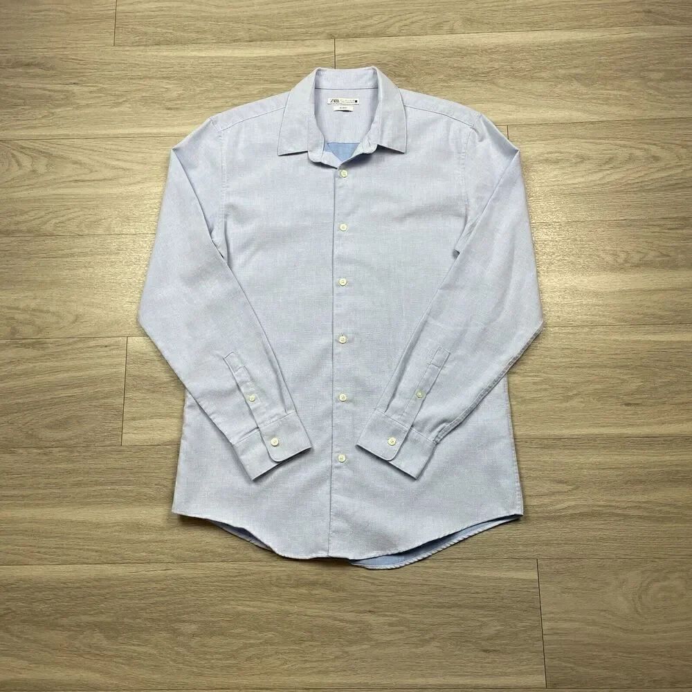 Zara Shirt Mens Large Blue Button Up Long Sleeve Casual